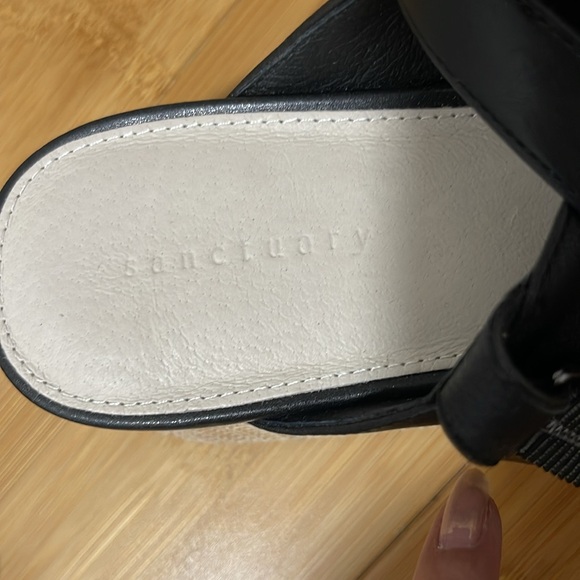 NWOT Sanctuary vegan leather black and straw color platform sandals - Picture 5 of 5